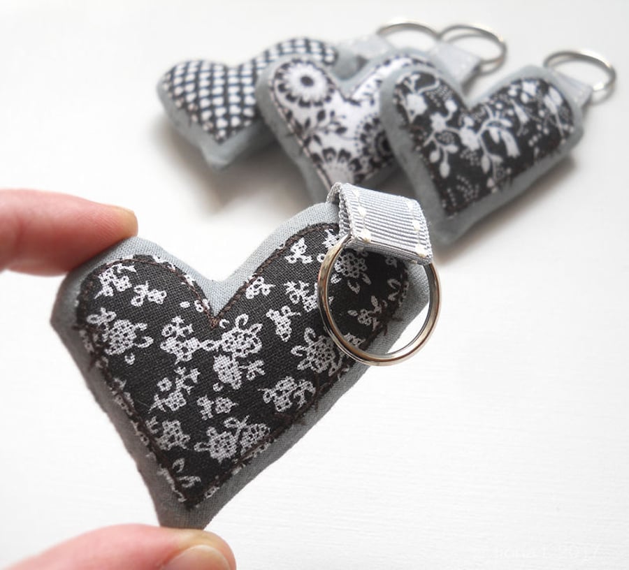 black floral heart embroidered zombie keyring