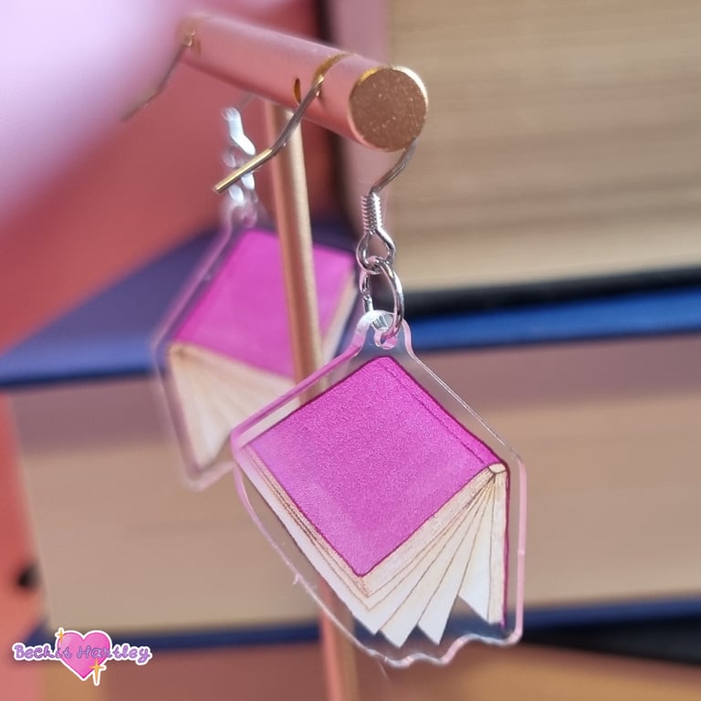 Book Acrylic Earrings - Hook Earrings - Illustrated Accessories, Jewellery