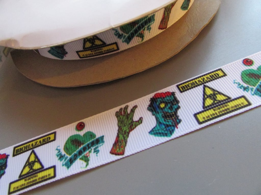 Zombie Bio Hazard Grosgrain Ribbon 2.2cm x 1 Metre
