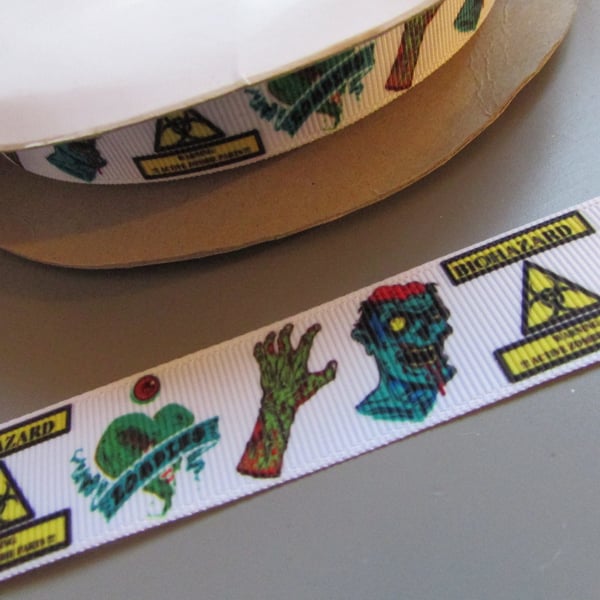Zombie Bio Hazard Grosgrain Ribbon 2.2cm x 1 Metre