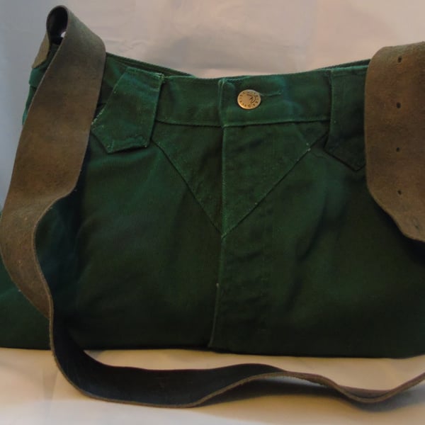 Forest Green Denim Shoulder  Bag