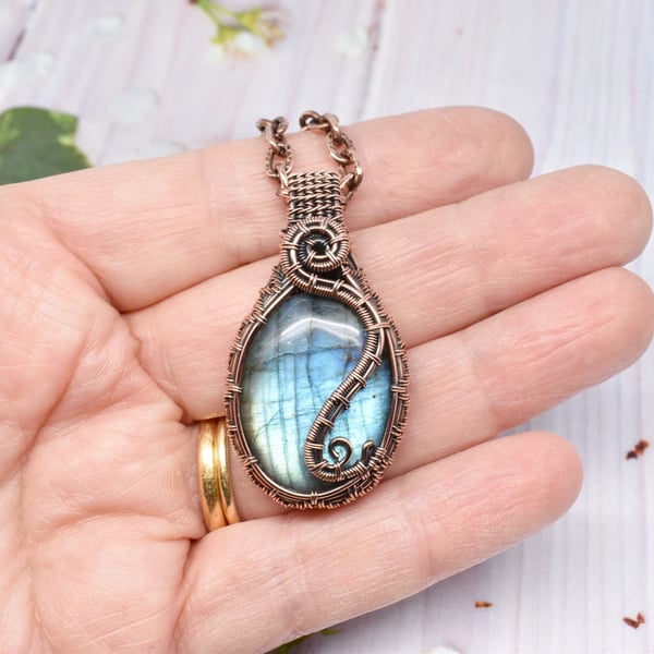Wire Woven Labradorite and Copper One of a Kind Pendant