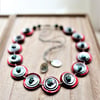 Bright and Bold - Red Colour Shell Button and Turquoise Bead Adjustable Necklace