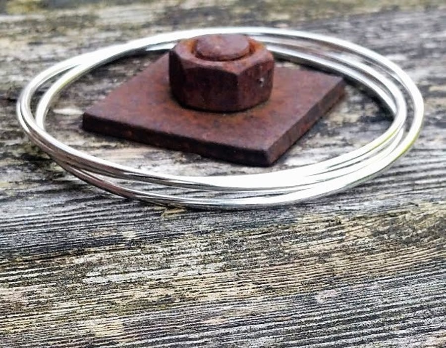 Three Solid Silver Entwined Bangles, Russian Bangles