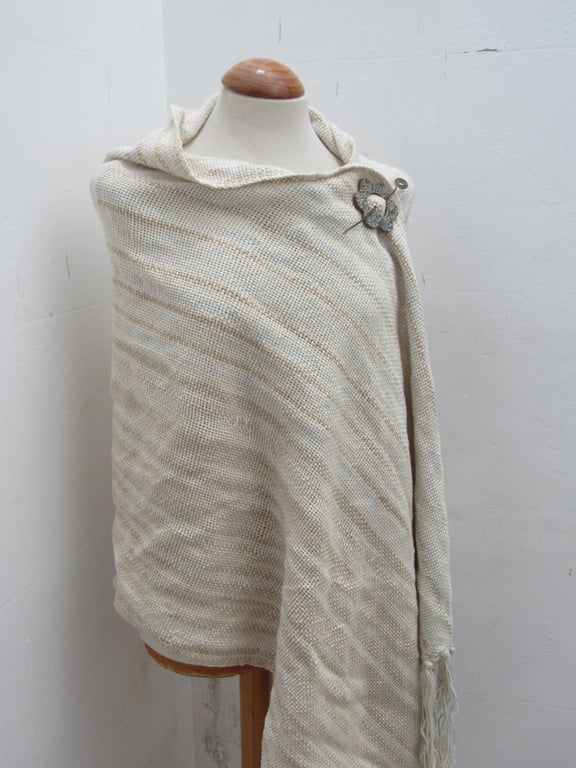 Large Beige Cotton Handwoven Wrap, Shawl
