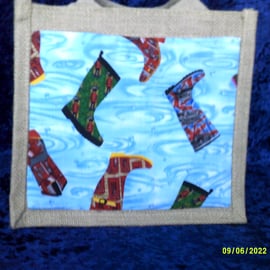 Small Jute Bag with London Scenes Wellington Boots