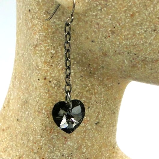Sparkling Black Chrystal Heart earrings with multi coloured back