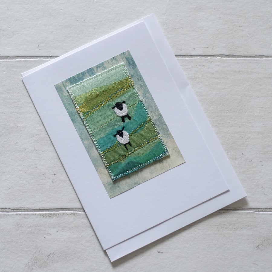 Blank Sheep Mixed Media Textile Greetings Card 