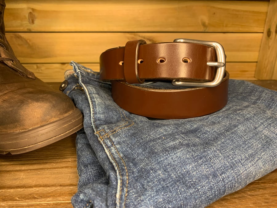 Handmade Bridle Leather Belt – 1.5” (38mm) wide, Black or Australian Nut Brown