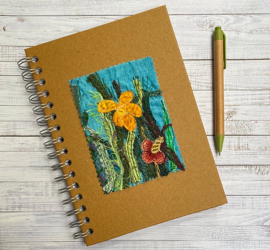 Embroidered flower garden hardback lined notebook.