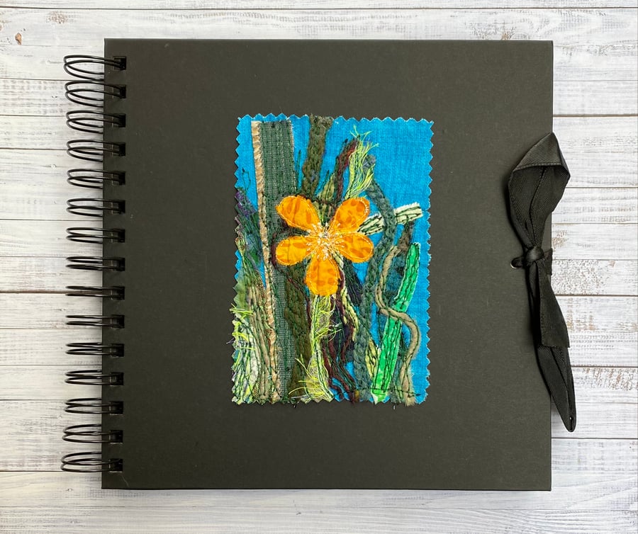 Embroidered flower garden sketchbook, photo album, journal or scrap book. 