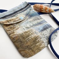 Seascape cross body mobile phone bag with shoulder strap. 