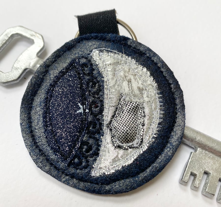 Up-cycled moon key ring or bag charm. 