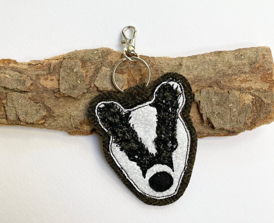 Up-cycled Badger plaid key ring or bag charm. 