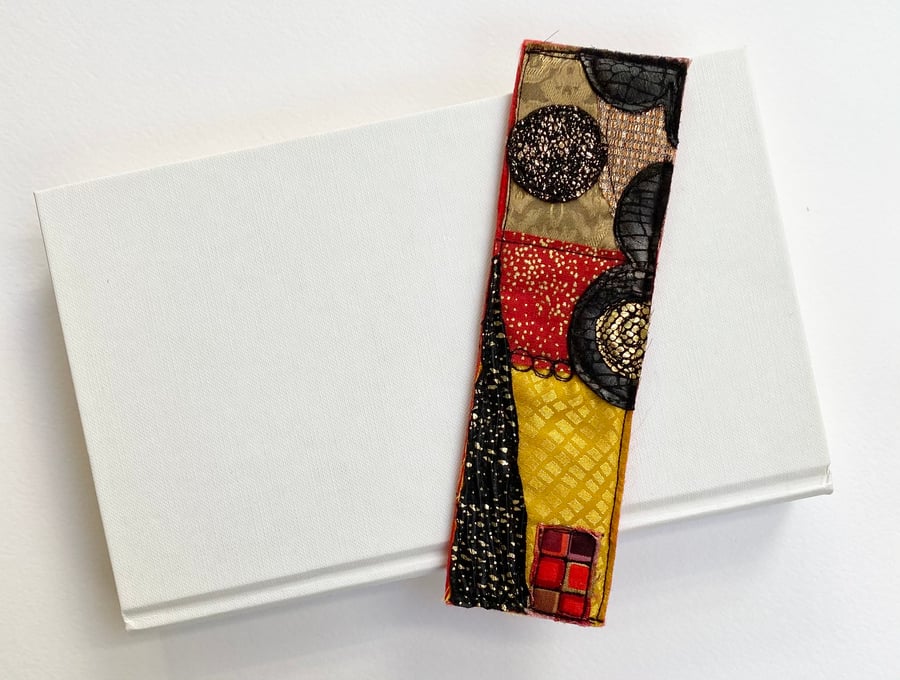 Upcycled abstract pattern gold Klimt inspired bookmark. 