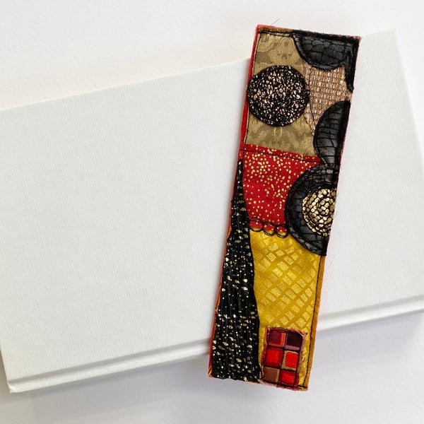 Upcycled abstract pattern gold Klimt inspired bookmark. 