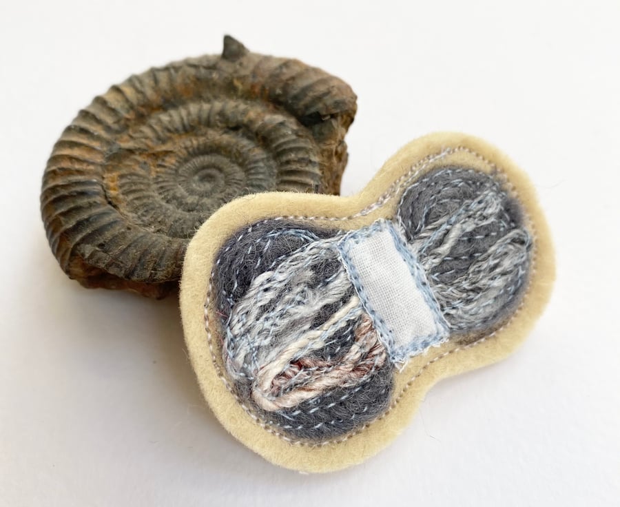 Up-cycled embroidered ball of wool brooch pin or badge.  
