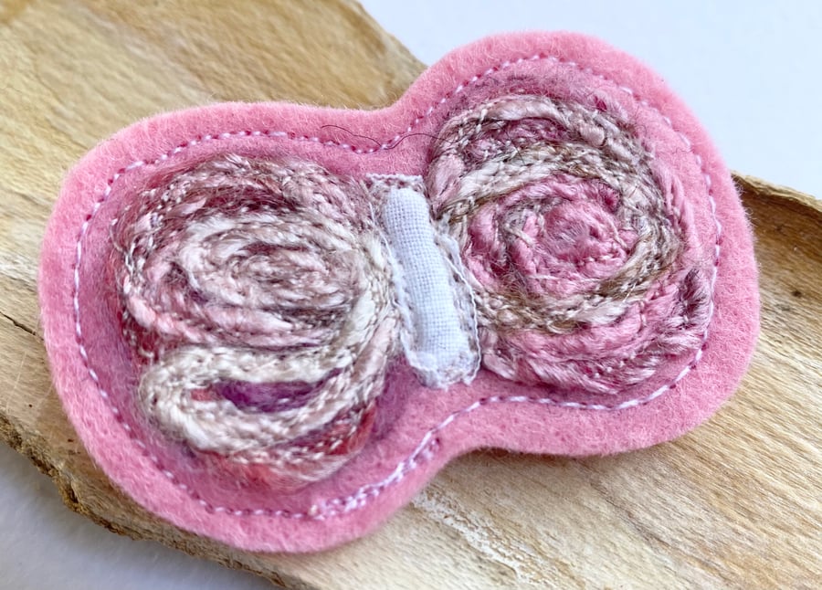 Up-cycled embroidered ball of wool brooch pin or badge.  