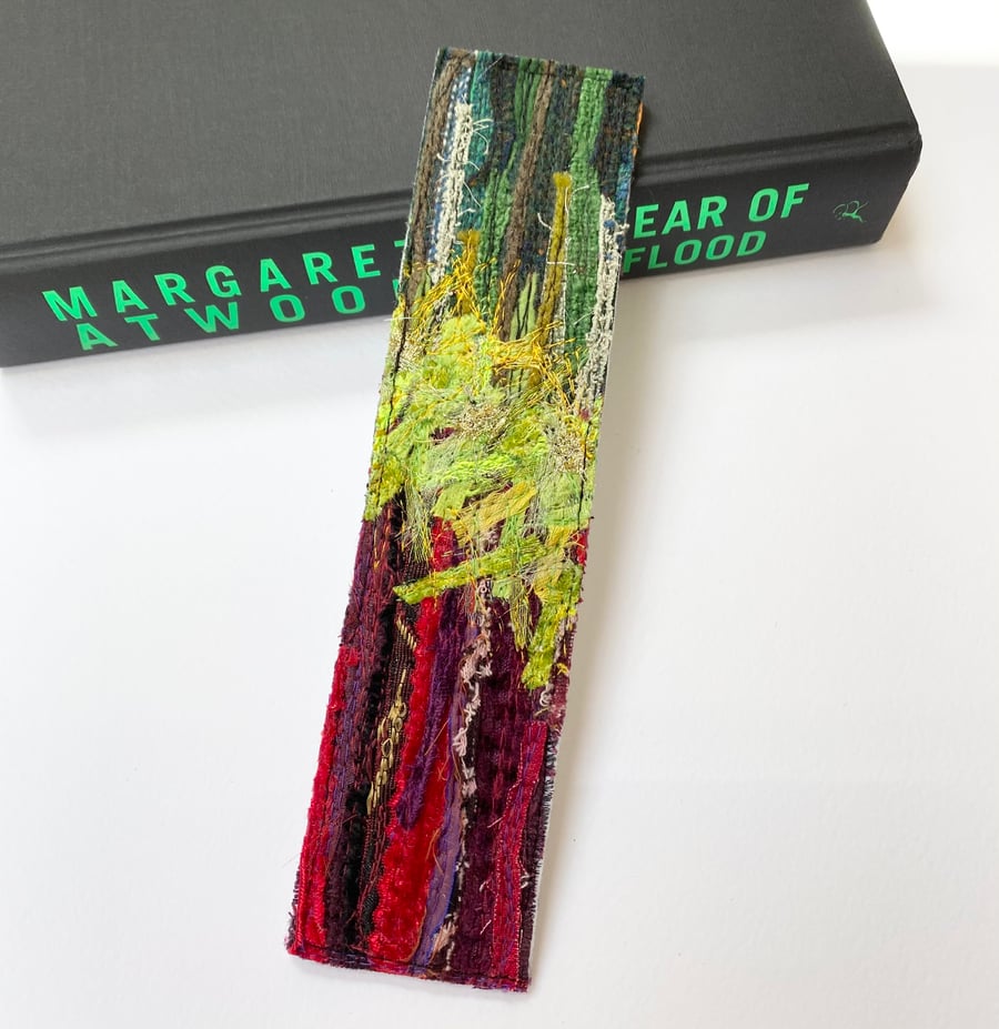 Upcycled abstract pattern bookmark. 