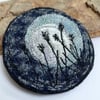 Up-cycled embroidered moon silhouette plaid brooch pin or badge.  