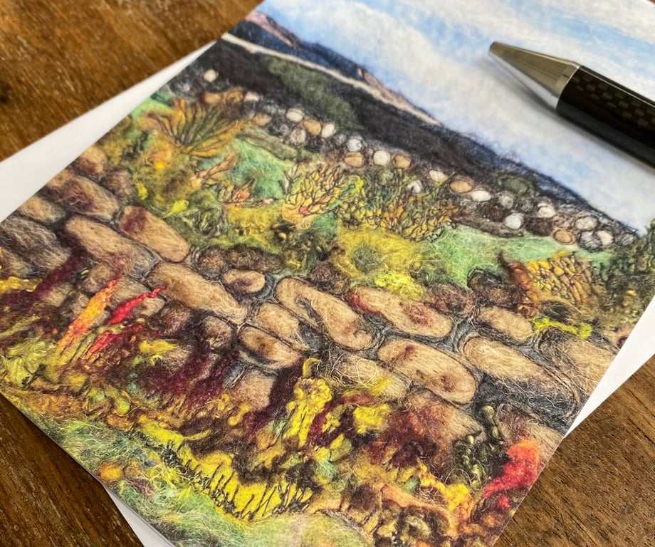 Moorland and dry stone wall landscape printed greetings card.  
