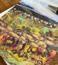 Moorland and dry stone wall landscape printed greetings card.  