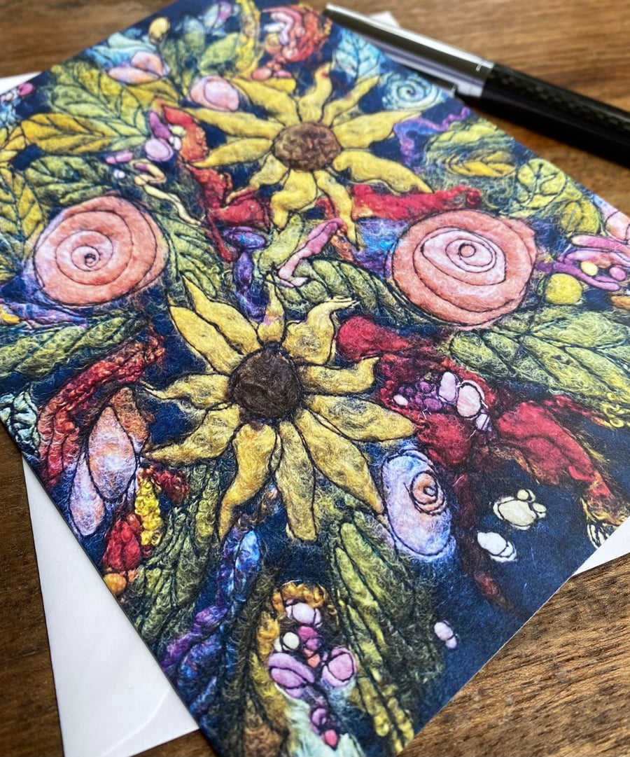 Flower printed greetings card.  