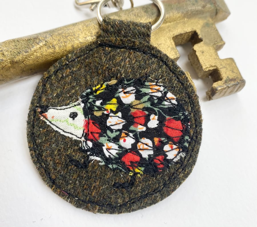 Up-cycled Hedgehog key ring or bag charm. 