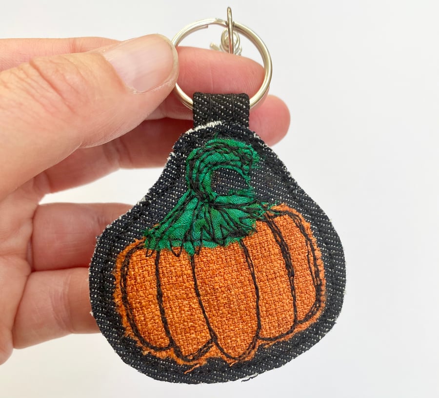 Up-cycled Pumpkin key ring or bag charm. 