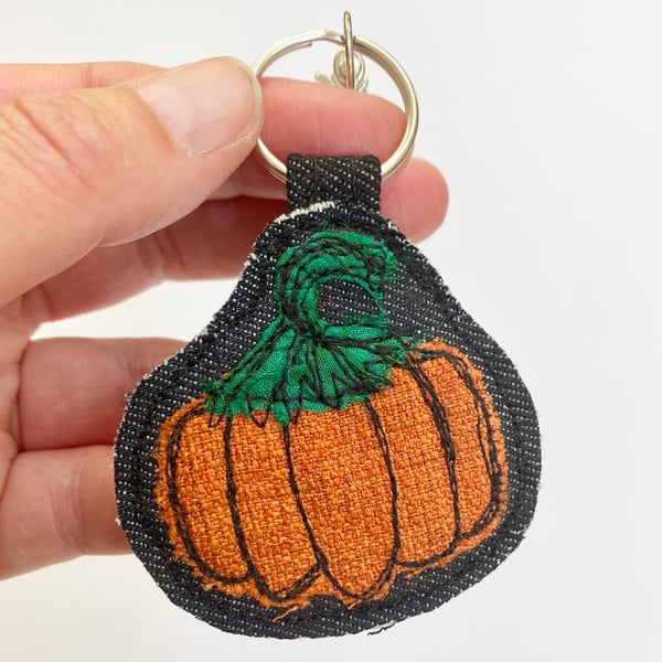 Up-cycled Pumpkin key ring or bag charm. 