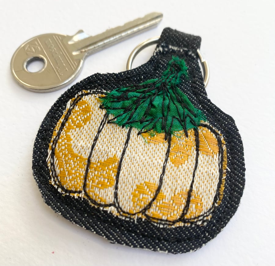 Up-cycled Pumpkin key ring or bag charm. 