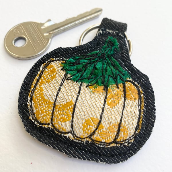 Up-cycled Pumpkin key ring or bag charm. 