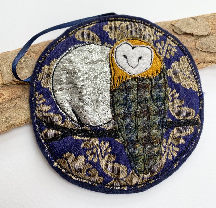 Embroidered up-cycled owl home decoration. 
