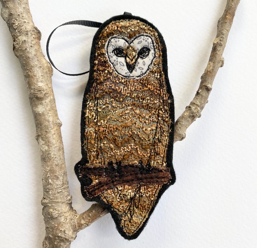 Embroidered up-cycled owl home decoration. 