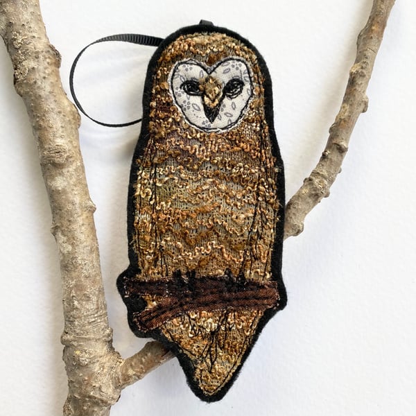 Embroidered up-cycled owl home decoration. 