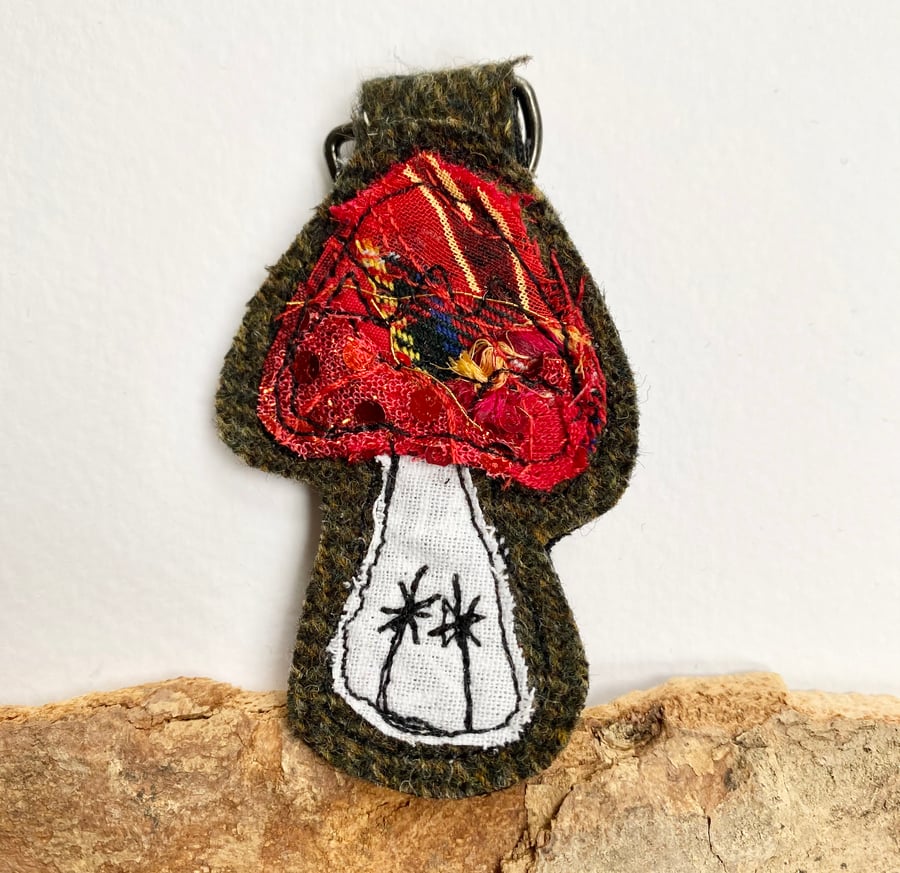 Up-cycled Mushroom key ring or bag charm. 