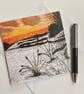 Embroidered sunset snow scene printed greetings card.  - Image 1