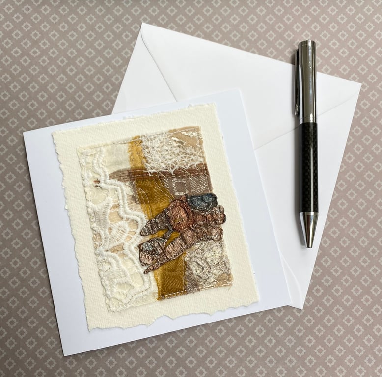 Handmade up-cycled embroidered art card. 