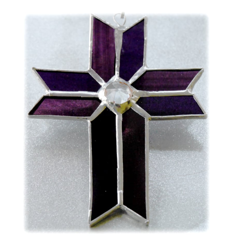 Cross Suncatcher Stained Glass Handmade purple Crystal 039