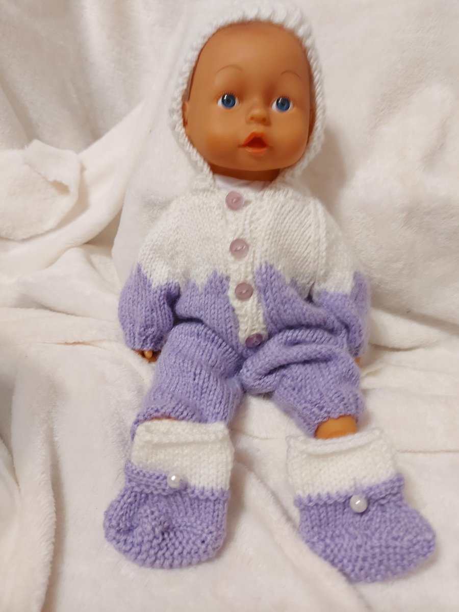 Light Purple and white premature or baby doll romper jump suit with bootees