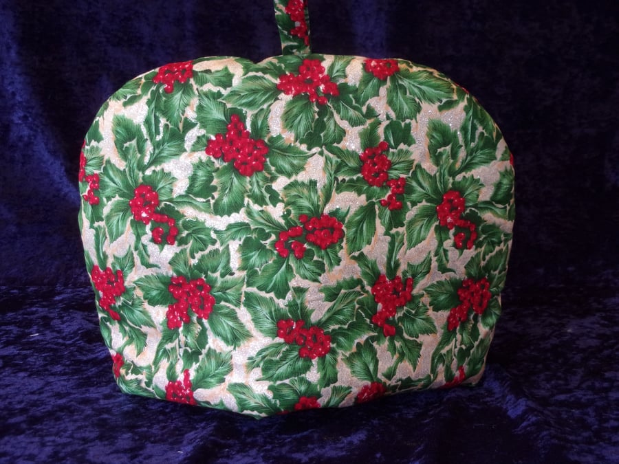 Holly Berries Christmas Tea Cosy with Sparkle
