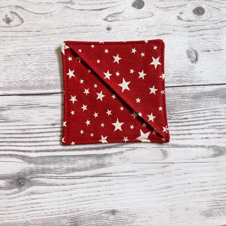 Red with white stars cotton fabric corner bookmark. Book lovers gift. 