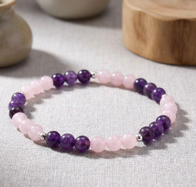 Rose Quartz ,Amethyst and Sterling Silver Bracelet
