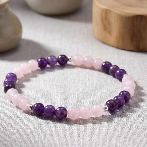 Rose Quartz ,Amethyst and Sterling Silver Bracelet