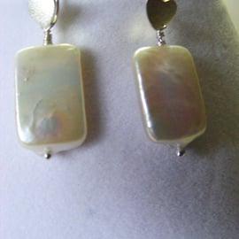 White Freshwater Pearl Rectangle Earrings