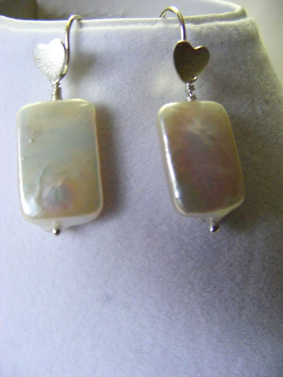 White Freshwater Pearl Rectangle Earrings