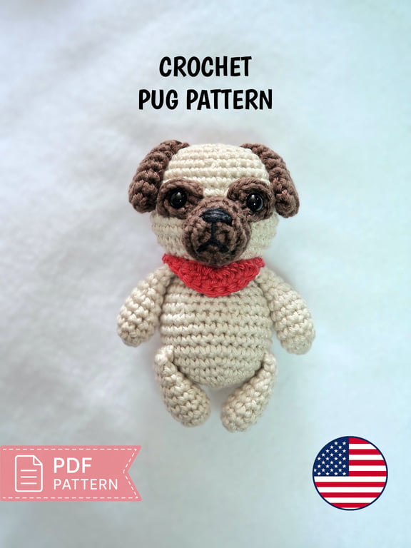 Pug Dog Crochet PDF - Bag Charm Keychain Pattern