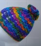 Hand Crochet Multi Coloured Pull On Childs Hat (R708) - Image 1
