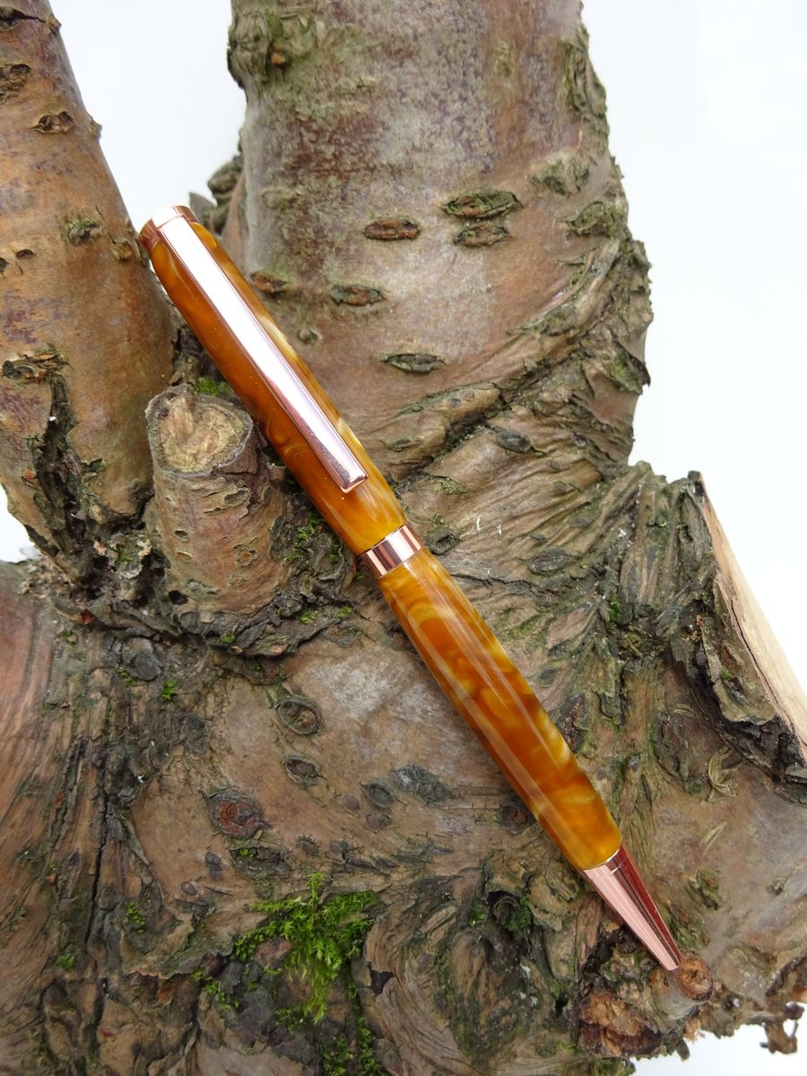 Amber and Cream - Rose-Gold Hardware - Lathe Turned Acrylic Pen - Slight Damage