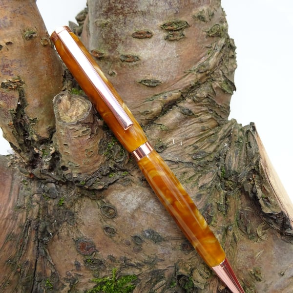 Amber and Cream - Rose-Gold Hardware - Lathe Turned Acrylic Pen - Slight Damage